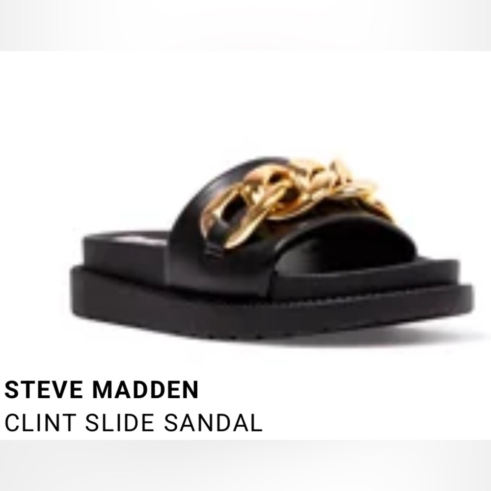 Steve Madden Black Slides with Gold Chain Detail
